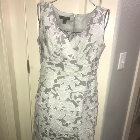 Dressbarn dress size 4 color silver gray lined knee length sleeveless zip up - Picture 2 of 15